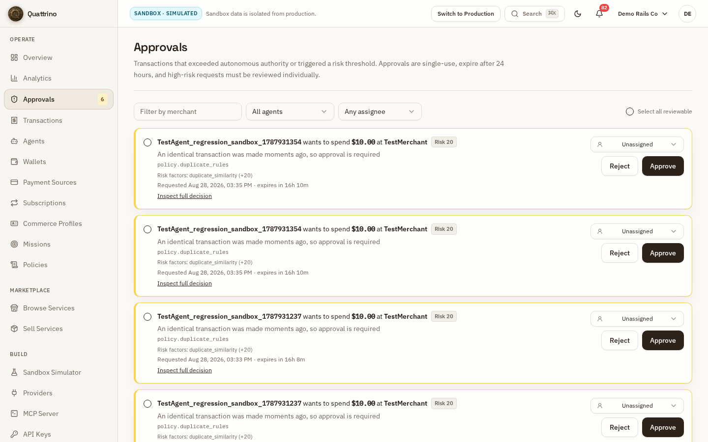Approvals inbox
